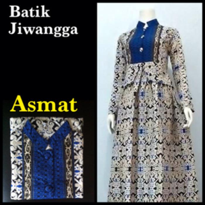 Baju Gamis Batik Pekalongan Wanita, Motif Asmat Biru, Busui