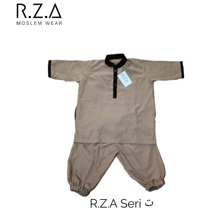RZA MW Setelan Baju Gamis Turki Seri ( Ta' ) Anak Laki Baju dan Celana Warna Coklat Muda Kain Premium Dingin Dipakai Pakistan Arab Koko Jubah Anak Syari Syari Ganteng Tidak Isbal Lebaran Hari Raya Idul Fitri
