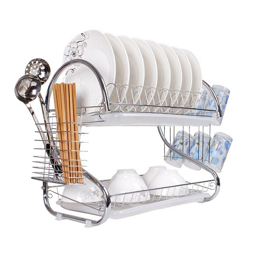 Rak Piring 2 Susun / Tingkat - Dish Drainer Stainless Minimalis
