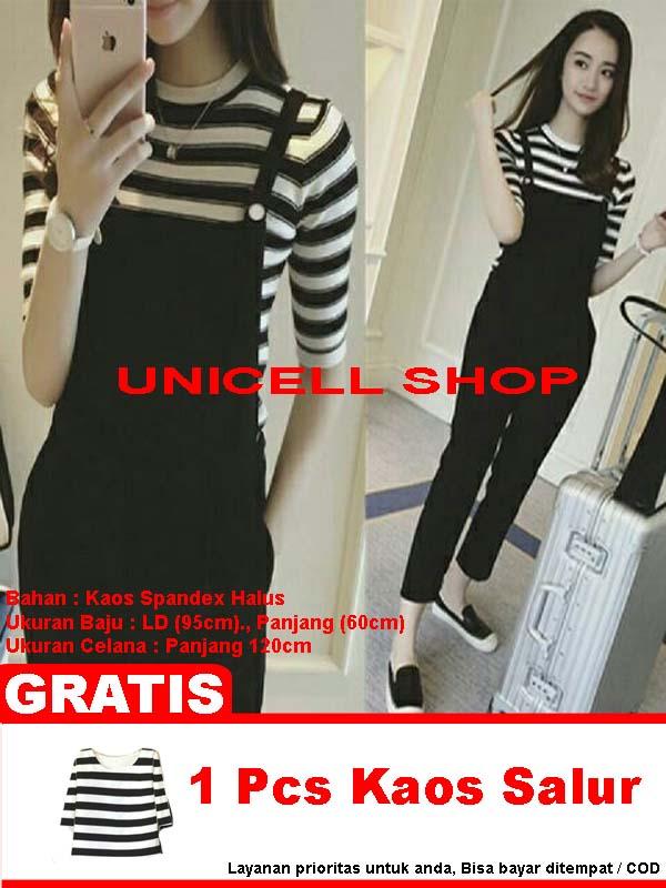 jumpsuit Wanita Kodok 2in1 / Jumpsuit Murah / Jampsuit Model Baru / Celana Kodok Murah / Overall Baju Kodok Salur / Jumpsuit Jamsuit / Baju kodok Wanita / Baju Santai / Setelan Wanita Celana Kodok / Pakaian Murah Bahan Adem Baju Set PM - Gratis Kaos Salur