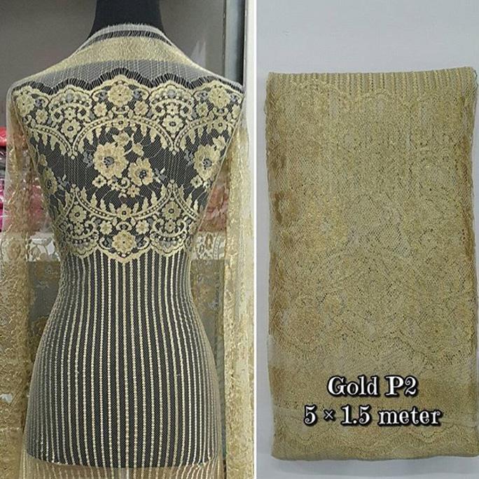 Brokat Brukat Bahan Kain Kebaya & Dress Gold P2 Wtyuk