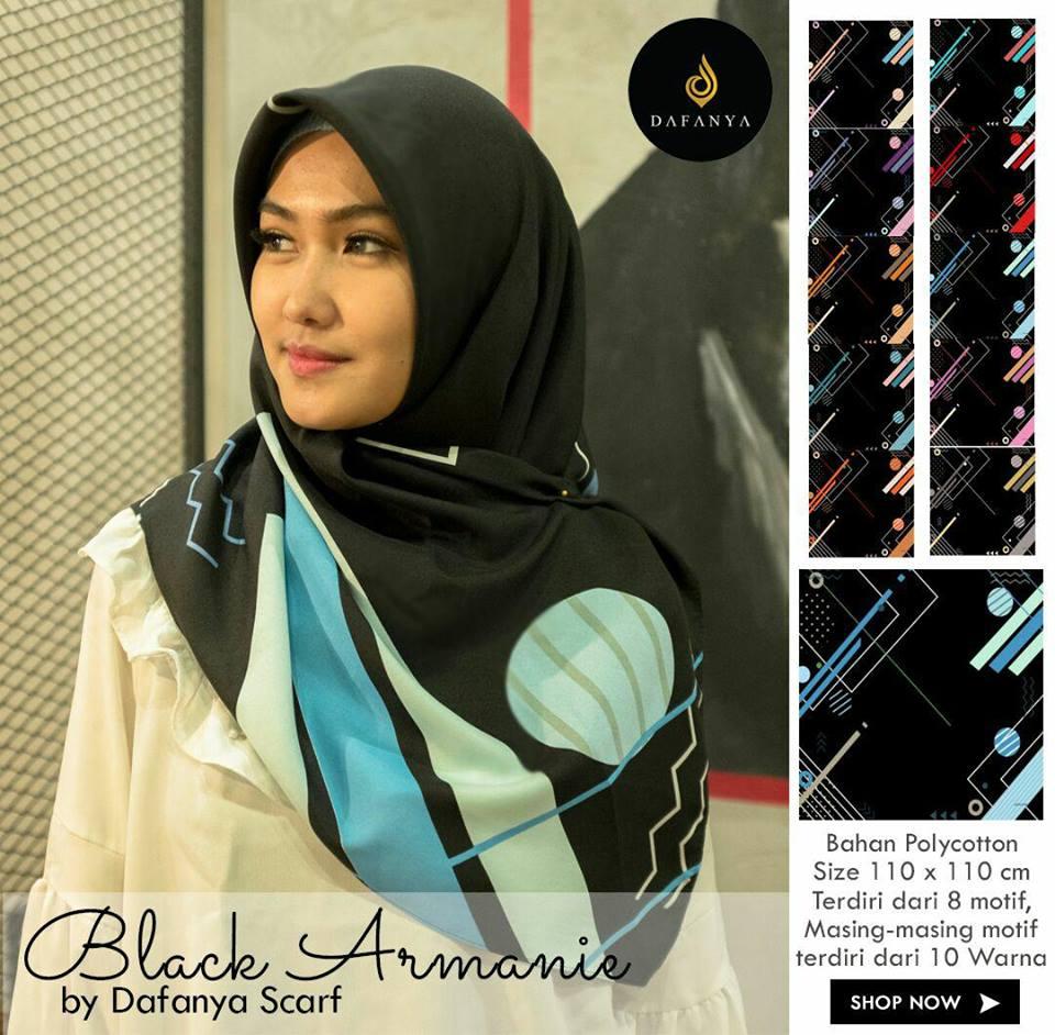 Hijab Segi Empat Motif Khusus Warna Hitam Merk Dafanya/ Jilbab Segi Empat Motif Khusus Warna Hitam / Kerudung Segi Empat Khusus Warna Hitam