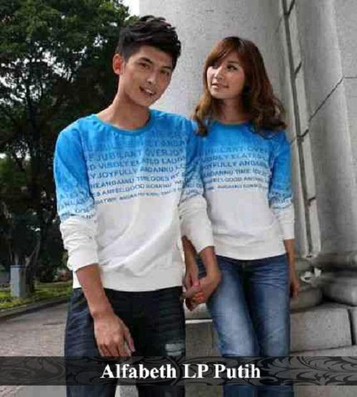 LenganPanjang Baju Couple Lengan Panjang Kaos Pasangan Keren Alfabeth Putih