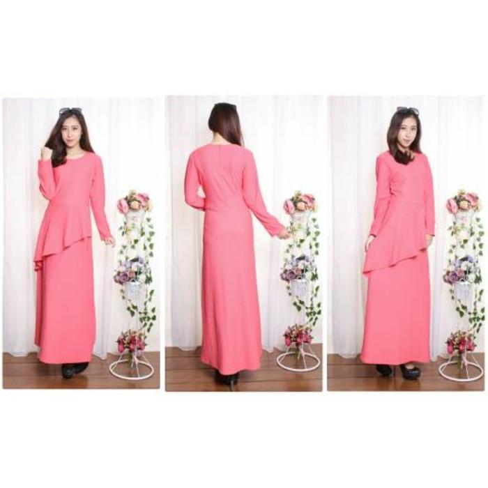 GAMIS 109 Gamis Fashion Peplum Polos Bahan Wedges Warna Pastel
