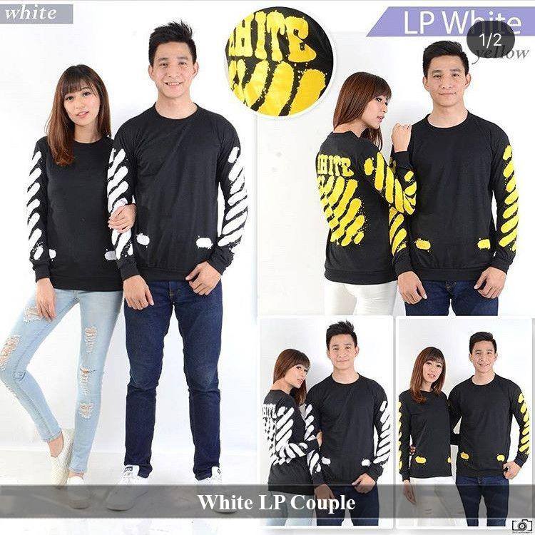 LenganPanjang Kaos Couple Lengan Panjang Keren Baju Pasangan Simple White LP