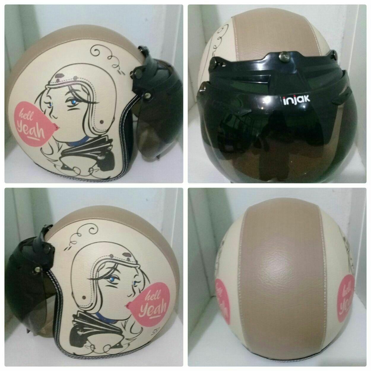 Helm Bogo Retro Full Synthetic Leather dewasa / Remaja  - putih coklat