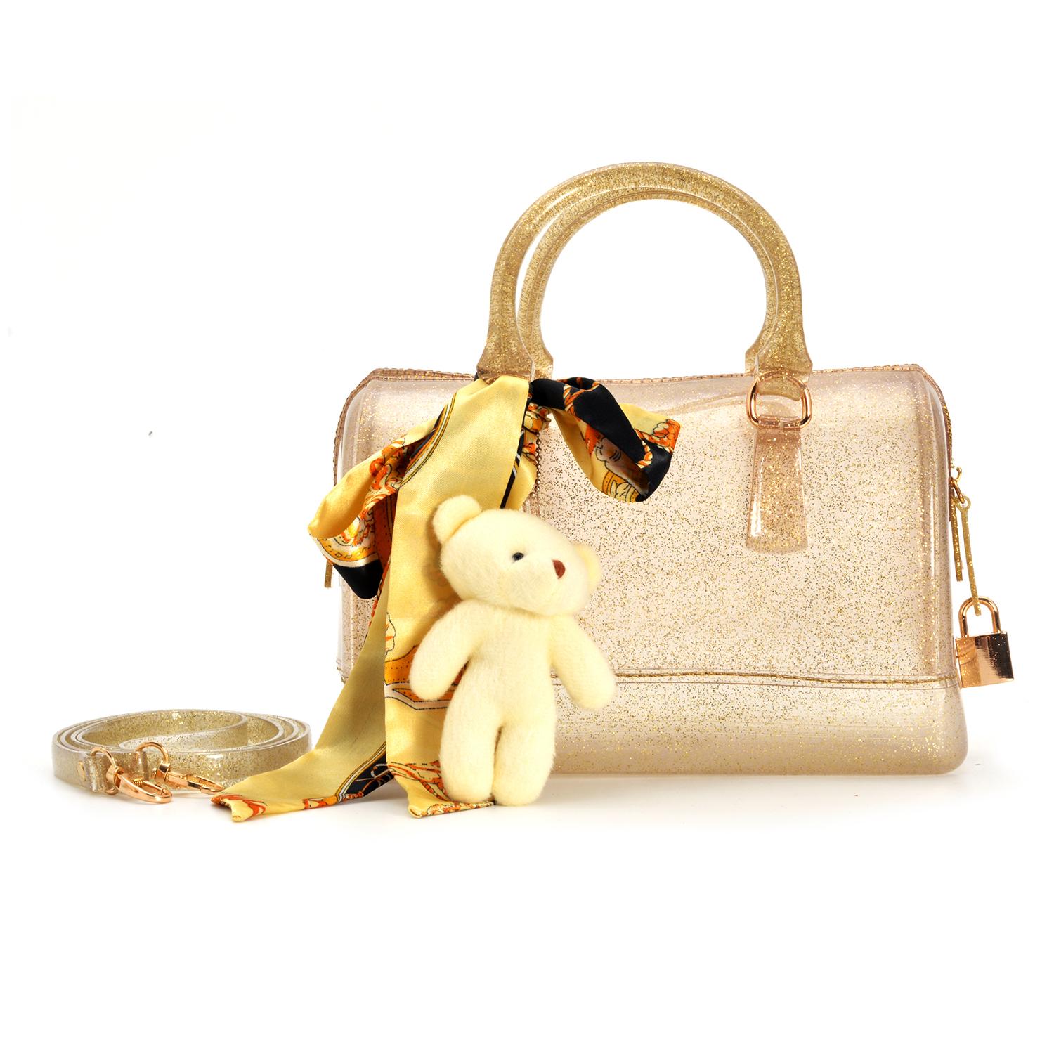 Tas Fashion Wanita Import, Tas Wanita, Tas Import Grandys Furla Jelly Tabung Glitter FREE Accessoris Syal, Boneka dan Gembok