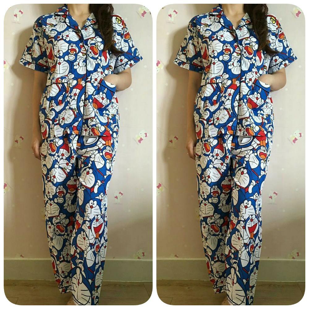 Baju Tidur ( Motif Doraemon) Baju Santai Sehari Hari Ukuran All Size Fit To XL