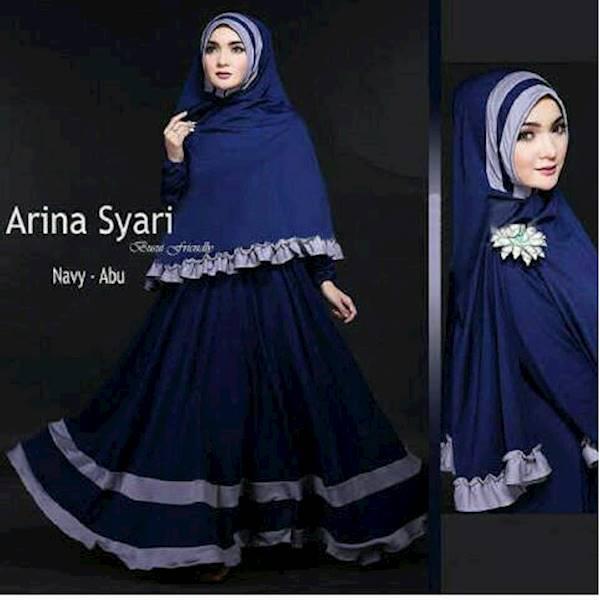 FASHION MUSLIM GAMIS SET ARINA SYARI NAVY. SIZE XL-BIG SIZE. BUSUI.
