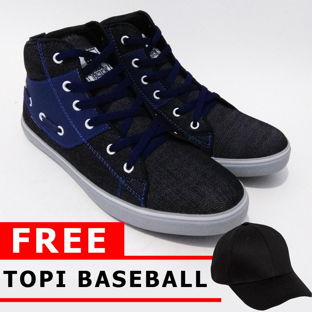 Just Cloth Sepatu Pria Sneakers Casual Vans Kidrock Unisex Model TINGGI + Free Topi Baseball