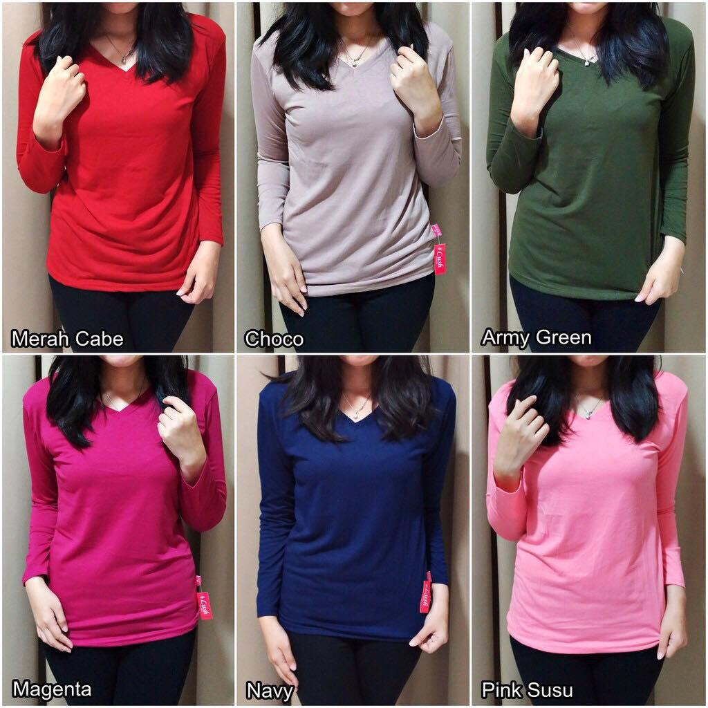 Polo Shirtvneck Panjang V Neck Panjang Blouse Kaos Wanita Murah No.140 Murah