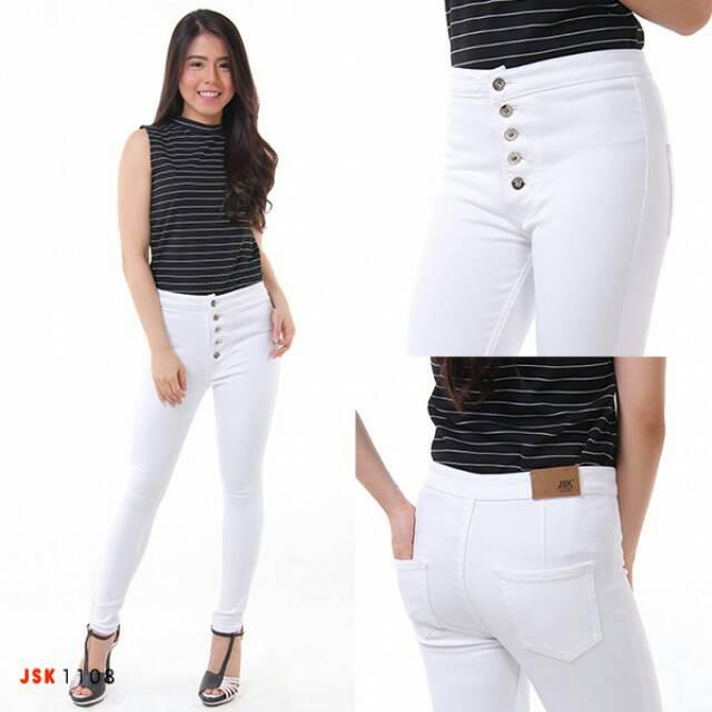 Celana Panjang Highwaist Kancing 5/ Softjeans Stretch Jeans/ 4Variant Warna