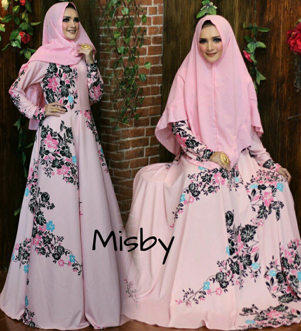 Baju gamis dress gaun syari murah-model rempel/susun bawah motif mix polos-size XL-busui