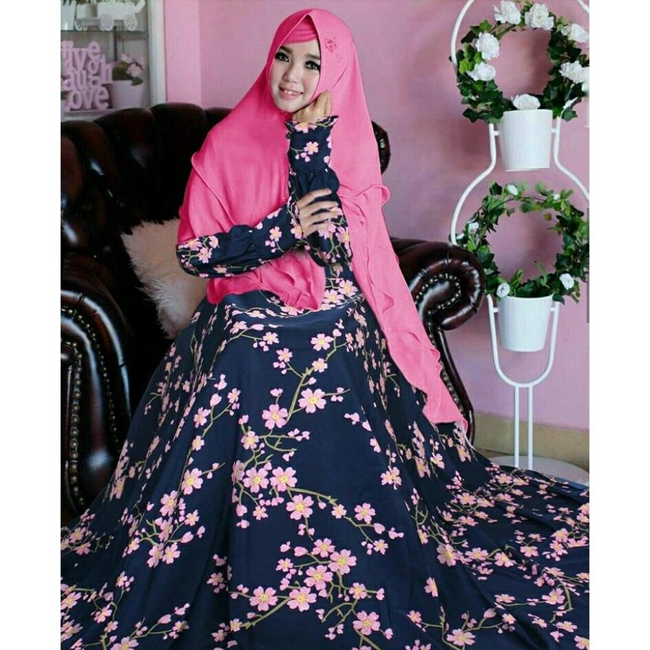 Gamis Monalisa Motif dengan Khimar Syar'i Ceruti 2Layer Ekslusif