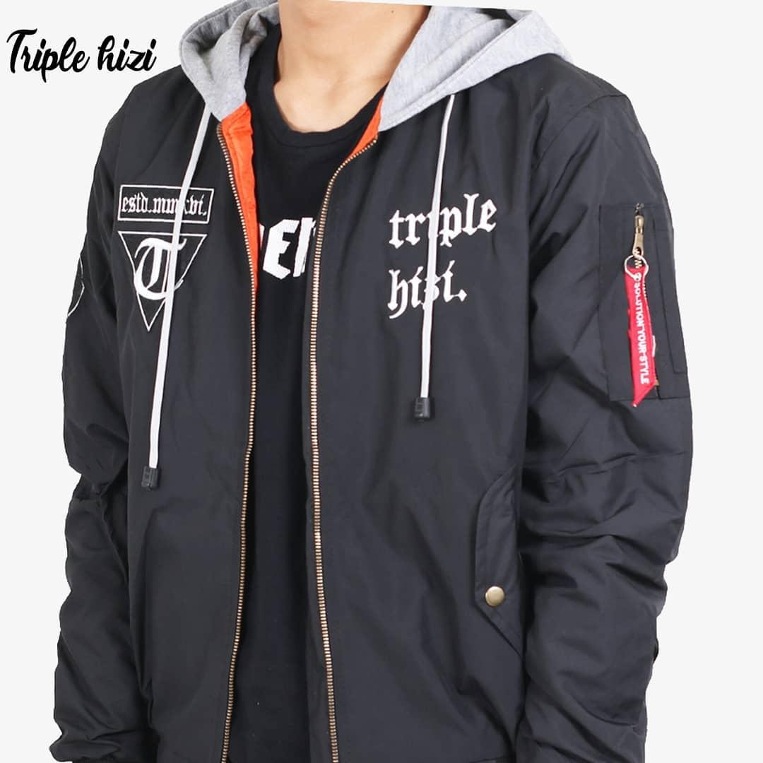 Jaket Bomber Hoodie Pria Terbaru - Triple Hizi Carnio - Black - 4 .
