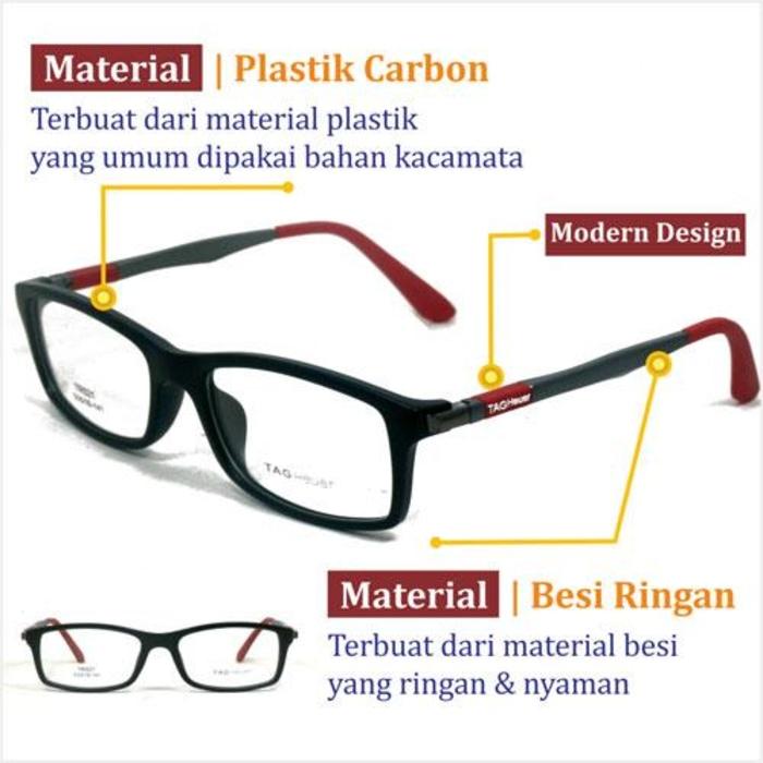 Frame Kacamata Korea Hitam Tag Heuer + Lensa Minus Photogrey Pria