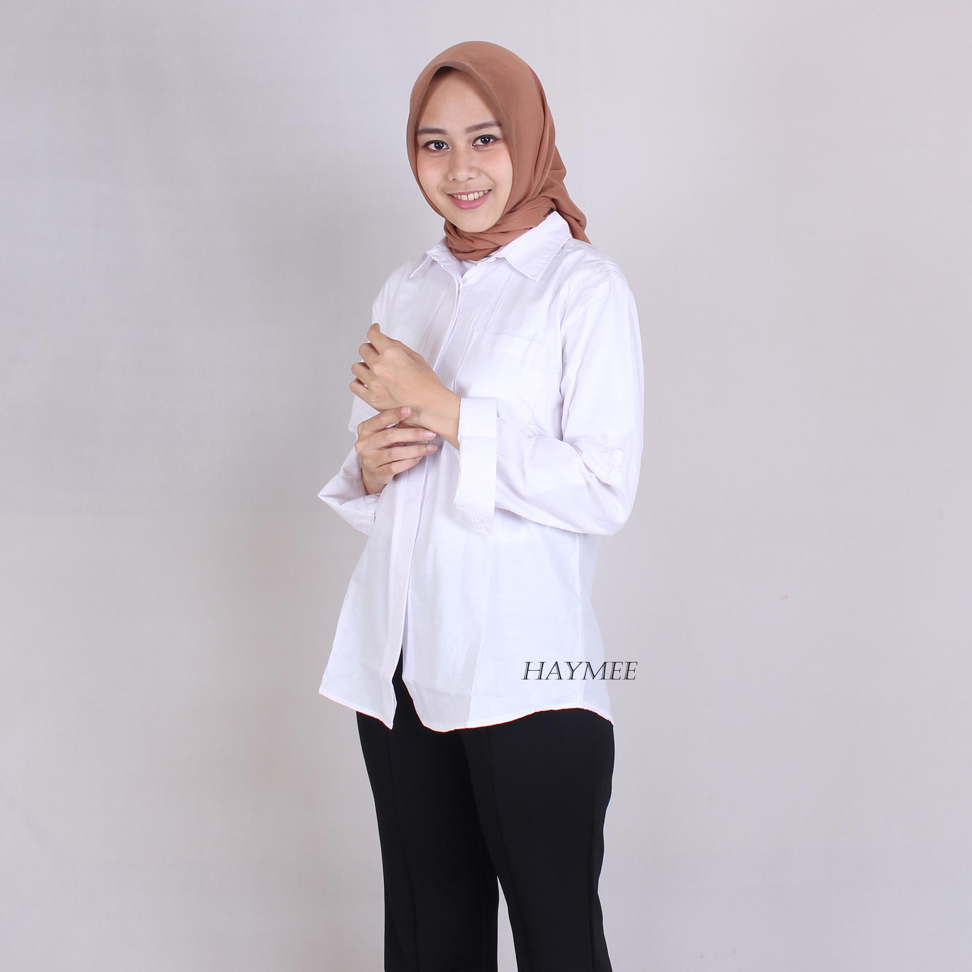 HaymeeStore Kemeja Putih Polos Wanita Baju Kantor Cewek Formal Atasan Kerja cewe Bahan Katun