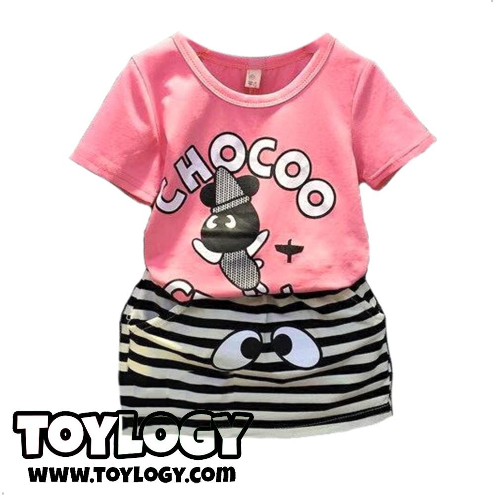 Baju Setelan Kaos Ann Baby ( Chocoo Crew Pink Suit)