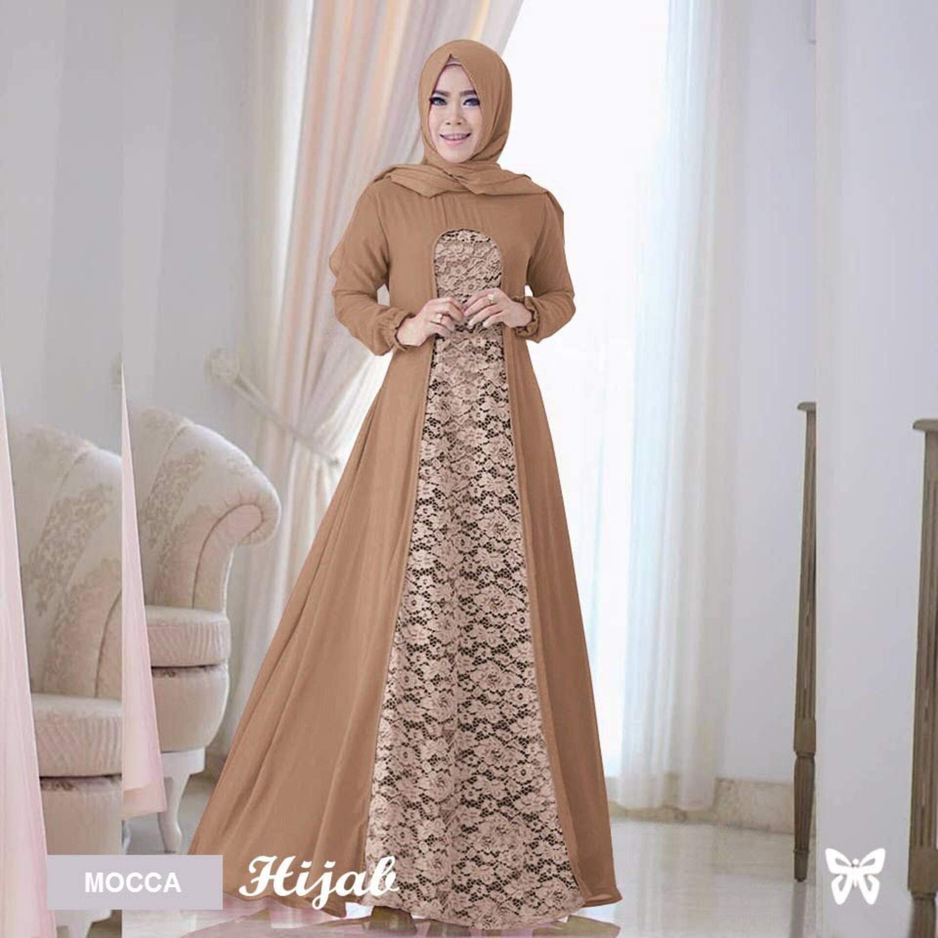Flavia Store Maxi Dress Lengan Panjang Set 2 in 1 FS0105 - COKLAT MOCCA / Gamis Syari / Gaun Pesta Muslimah / Baju Muslim Wanita Syar'i / Hijab / Srrayta