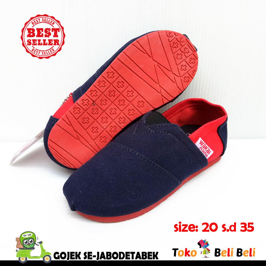 wakai sepatu slip on anak - motif navy merah