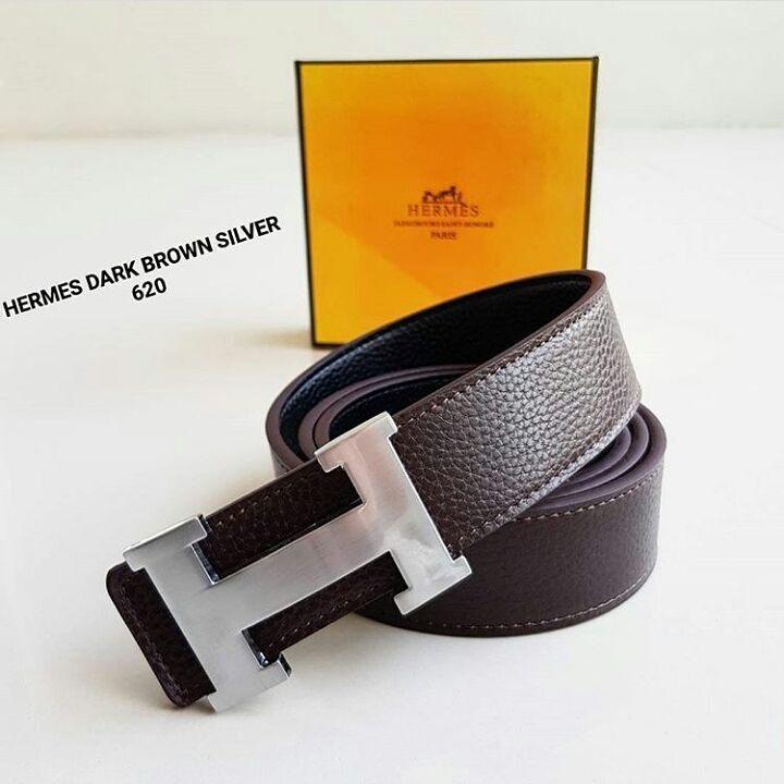 ikat pinggang Hermes 620 Dark Brown Logo Silver