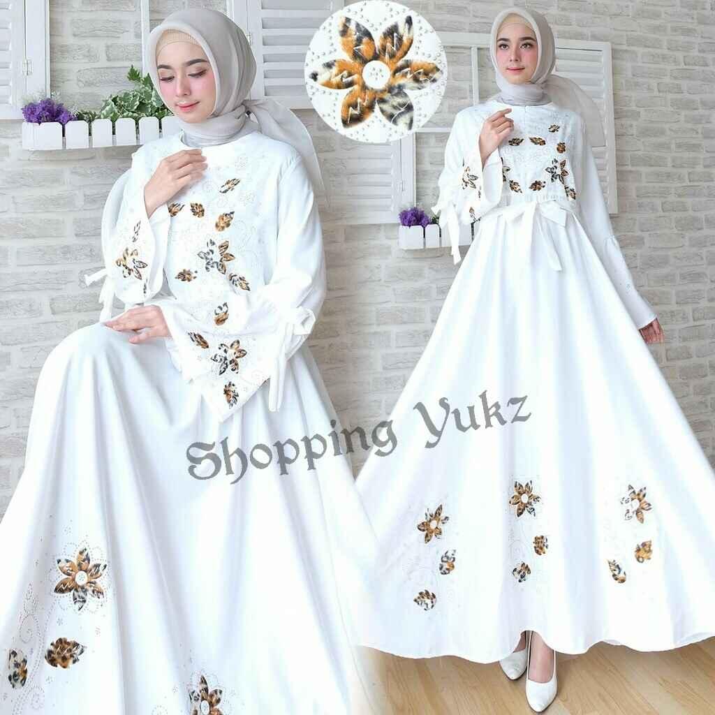 Shopping Yukz Baju Gamis Dress Muslim Syari Wanita MAXI FLOWER PUTIH ( Tanpa Jilbab ) / Hijab Muslimah / Baju Muslimah Wanita / Syari Syari'i Muslim / Gaun Muslim / Long Dress Muslimah Wanita