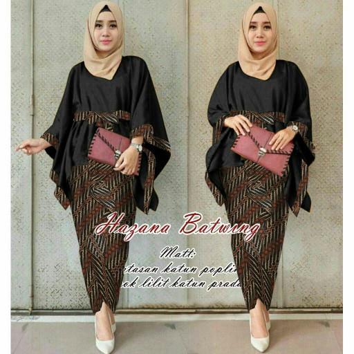Gamis Syari Baju Kebaya Motif Batik Modern Wanita Hazana Songket Set Hitam Murah