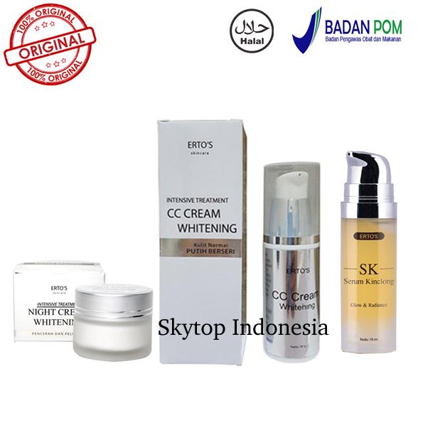 Erto's Paket Ertos Original CC Cream Ertos Night Cream Ertos Serum Kinclong Pemutih Wajah Alami dan Aman Wajah Cerah Sehat - 3 Item