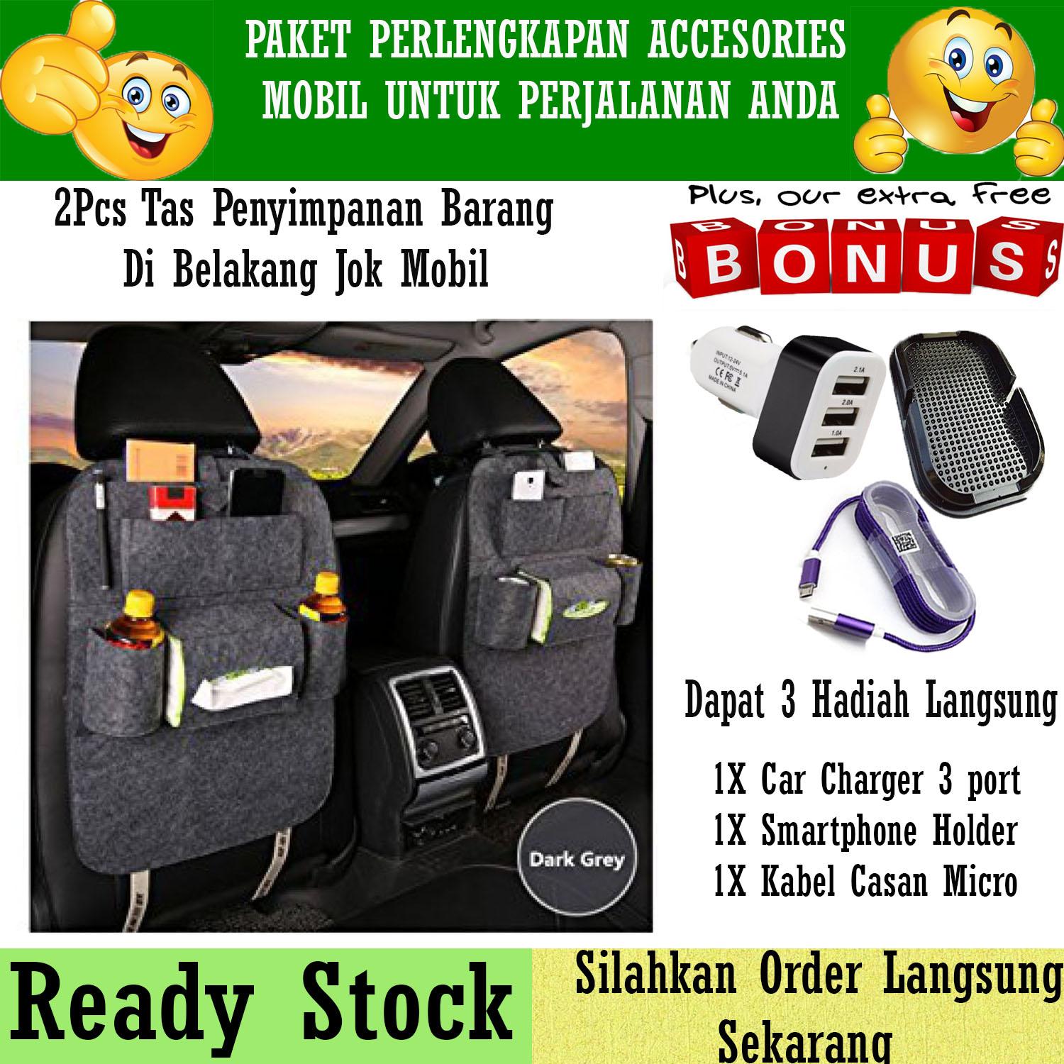 Special Promo Agustus!! Perlengkapan Accesories Mobil Anda!! 2Pcs Tas Penyimpanan di Belakang Mobil - Hitam - Bonus Smartphone Holder + Car Charger 3port 5.1A Casan Hp Di Mobil + Kabel Charger Casan Micro Flash Sale Merdeka