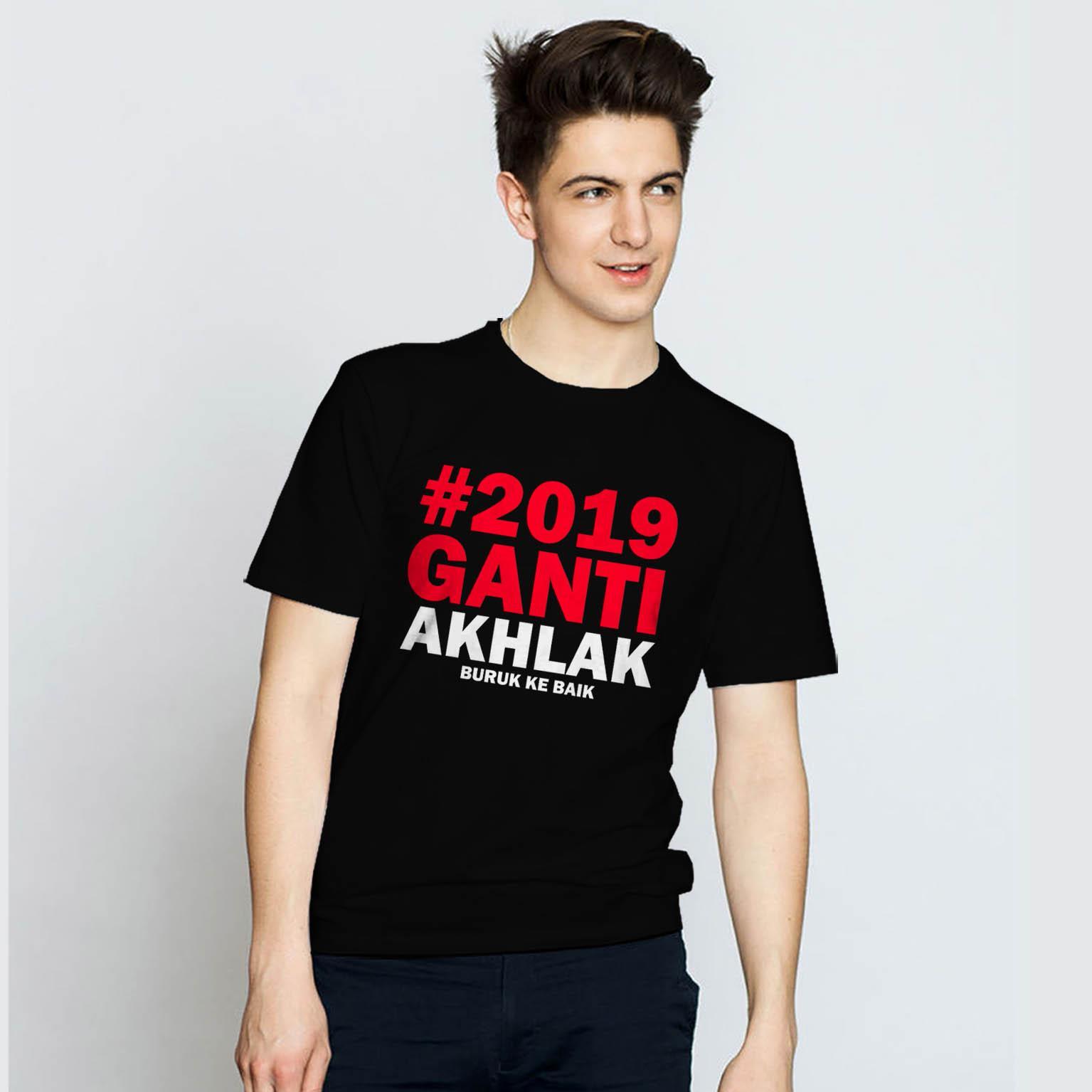 Pd Cloth Kaos Distro 2019 Ganti Akhlak Buruk Ke Baik  High Quality Lengan Pendek - Hitam