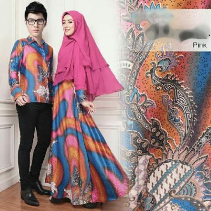 (JNH Shop)    Couple Shopia Baju Muslim Pasangan Sarimbit Batik Pesta Shopie Pink