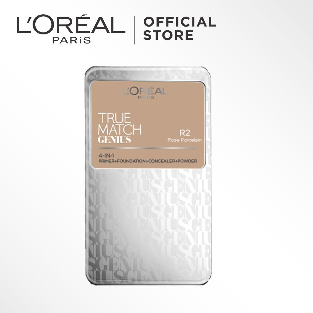 L'Oreal Paris True Match Genius Two Way Cake - R2 Rose Ivory by L'Oreal Paris Makeup Loreal Padat / Compact Powder Matte High Coverage For All Types of Skin / Semua Jenis Kulit Lightweight Ringan Blendable