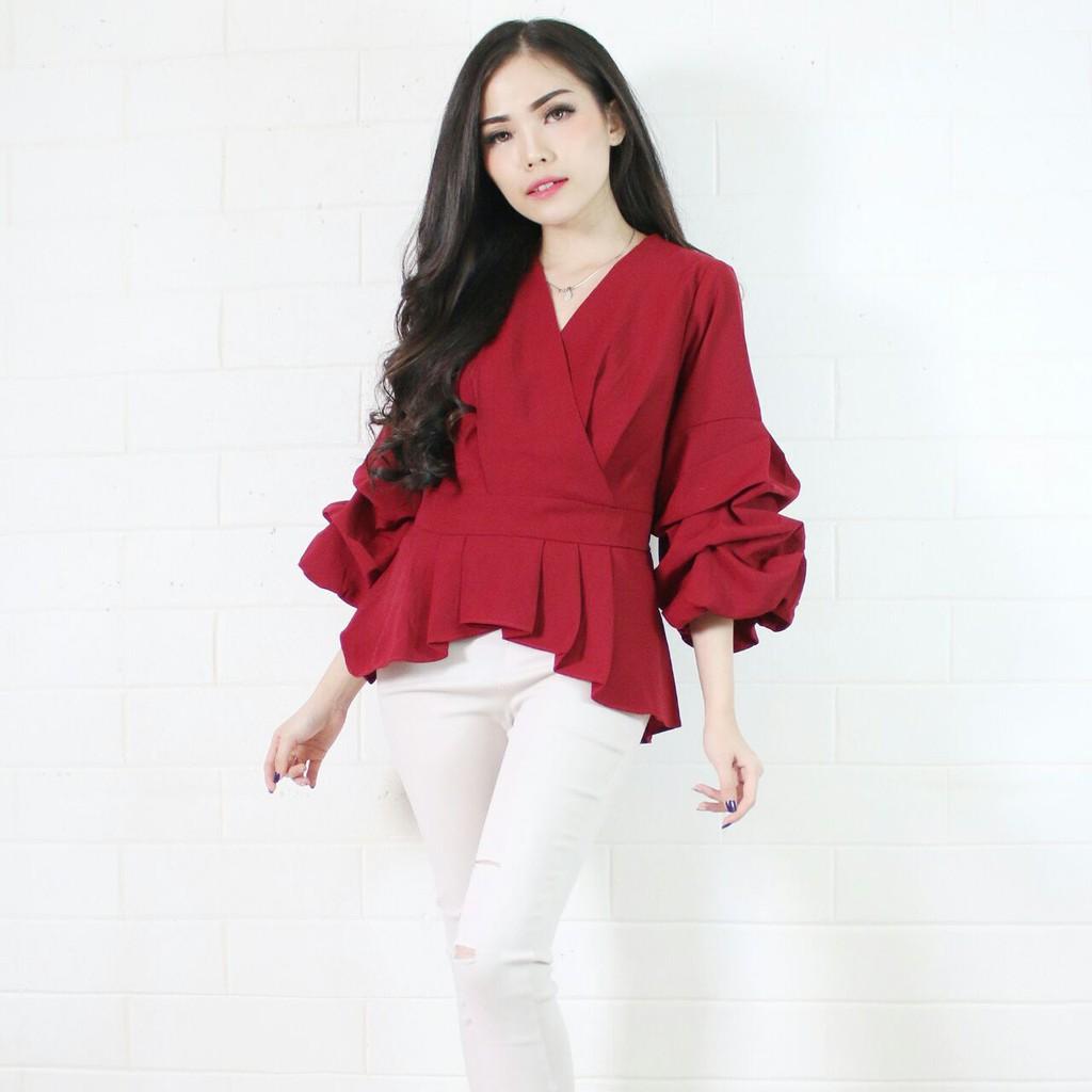 Trisenstore1 BLOUSE DEW PEPLUM SOFT PURPLE