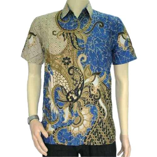Lasido Baju Batik Lengan Pendek Bima Kerja Kantor Kondangan Formal Casual Modern Trendy Man Fashion Slim Fit Fashionable Kasual Shirt Short Clothes Katun Prima Cotton Nyaman Elegan Cool Gagah Kece Tidak Luntur - Biru