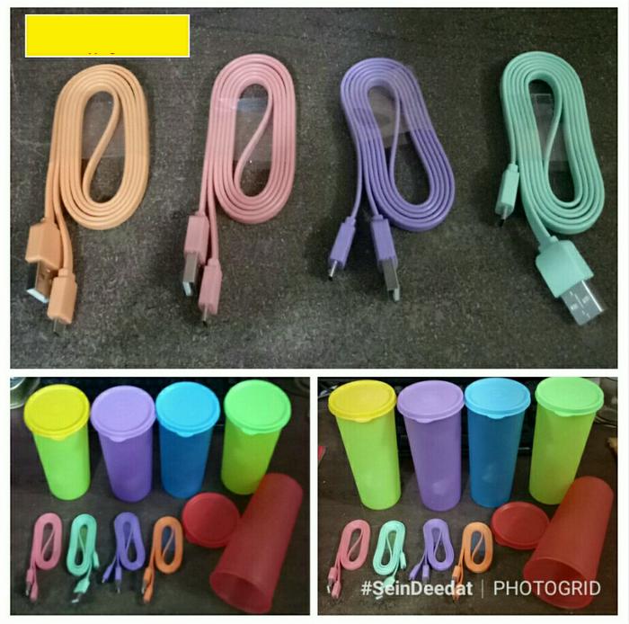 Kabel Data Micro Usb Charger Bonus Gelas Warna Cantik