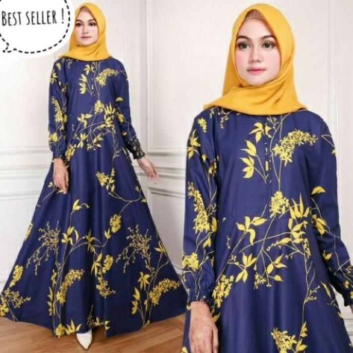 (JNH Shop) Gamis Maxy Ima Navi Katun Xl Baju Wanita Bagus Murah Maxi 32 Navy TA
