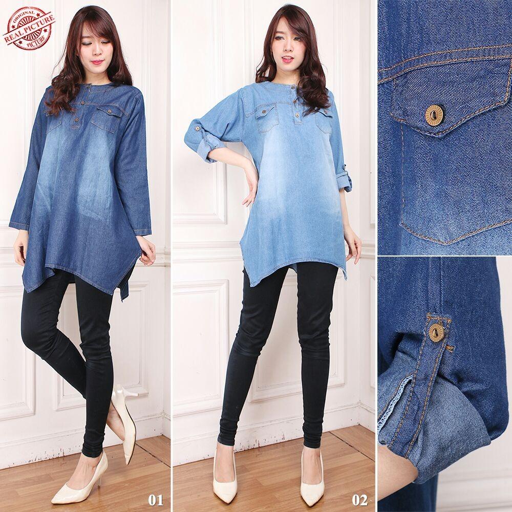 Miracle Atasan Blouse Selva Kemeja Jeans Jumbo Wanita