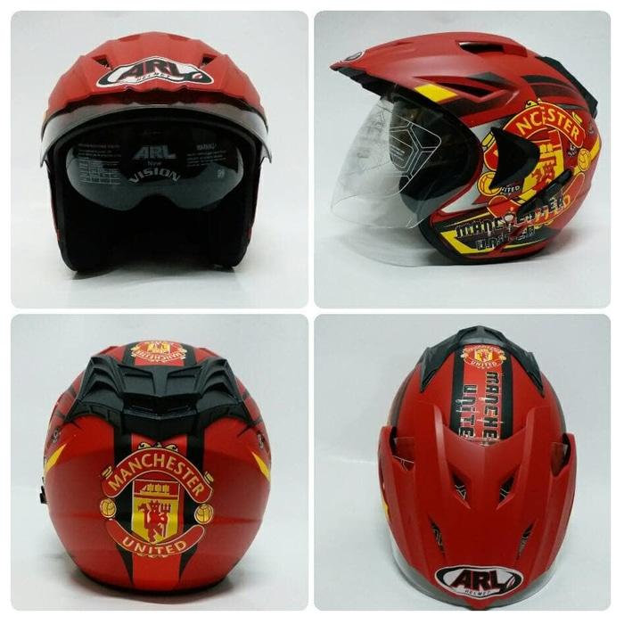 Helm Club Bola Half Face Double Visor MU Merah Doff