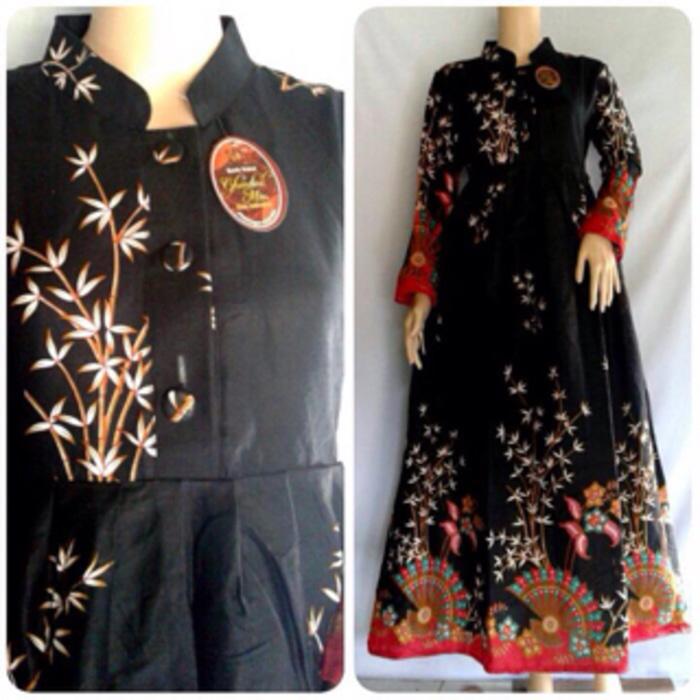 baju gamis batik kipas hitam - Hitam