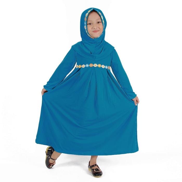 Baju Muslim Gamis Anak Perempuan Warna Biru Muda Lucu