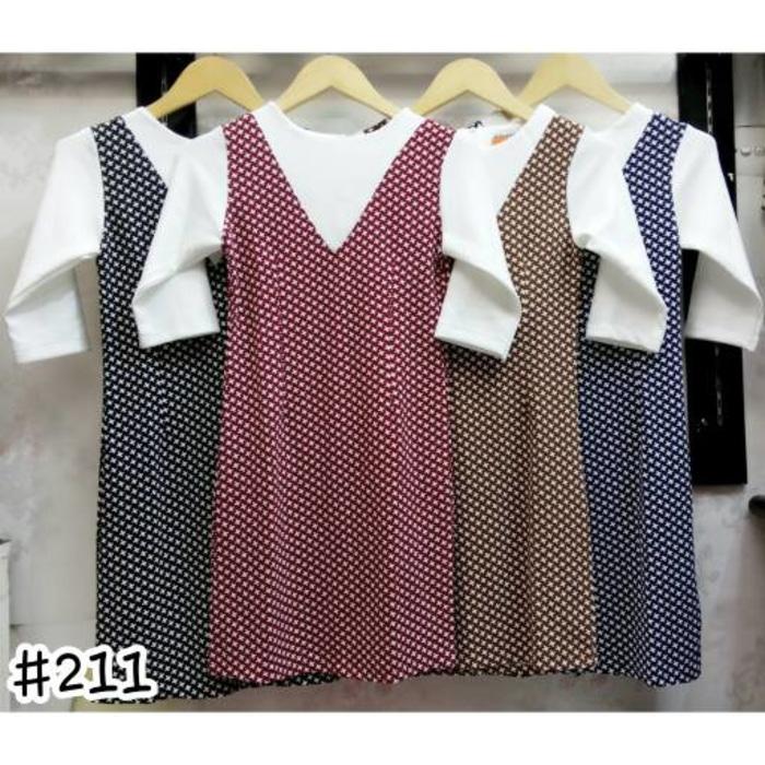 DRESS 211 Dress Olla Ramlan Kombinasi V Putih Lengan 3/4