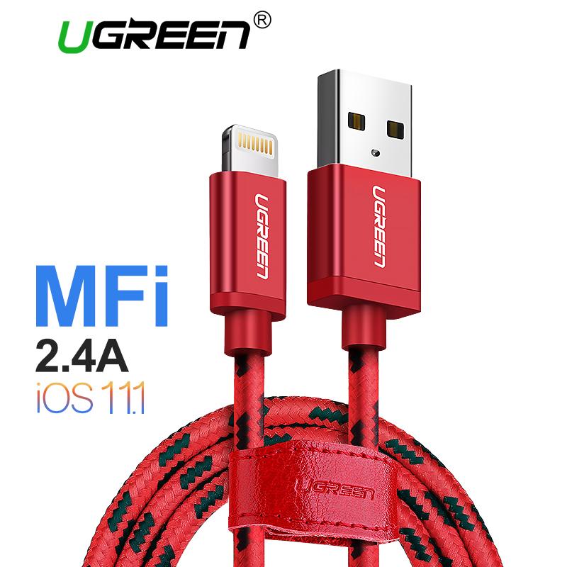 UGREEN 100cm MFI Lightning Kabel Data Lightning Untuk iPhone 5 / 5c/ 5s /6/6s/6plus/8/X iPad Mini Red
