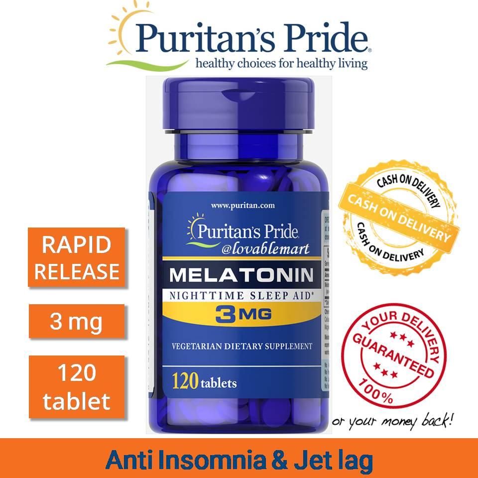 Puritan Melatonin 3mg 120 tablet Puritan's Pride USA Nightime Sleep Aid Obat Insomnia Jet Lag Susah Tidur Lelap