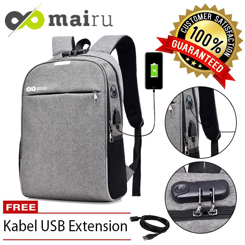 Mairu MR-BP-L Tas Ransel Laptop Anti Maling Pria Sekolah Kuliah Kerja Support USB Charger and Gembok Built-in Lock