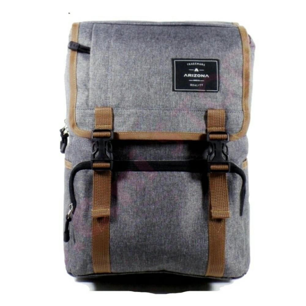 Tas Ransel Pria Arizona Backpack Korean style Import Vintage Design 17 Inchi 1502 -17 ZV Polyester Canvas - Grey +RainCover Waterprooff