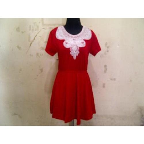 PROMO BAJU - SUPPLIER GROSIR 13431 DRESS CASSUAL WANITA DEWASA MODIS TERBARU CEWEK LENGAN PENDEK WARNA RED MURAH GROSIR KEKINIAN BAHAN KAOS