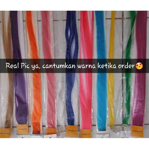 Terlaris Dan Termurah Hair Extension Clip Highlight Rambut Palsu Warna Warni Unik (40Cm)