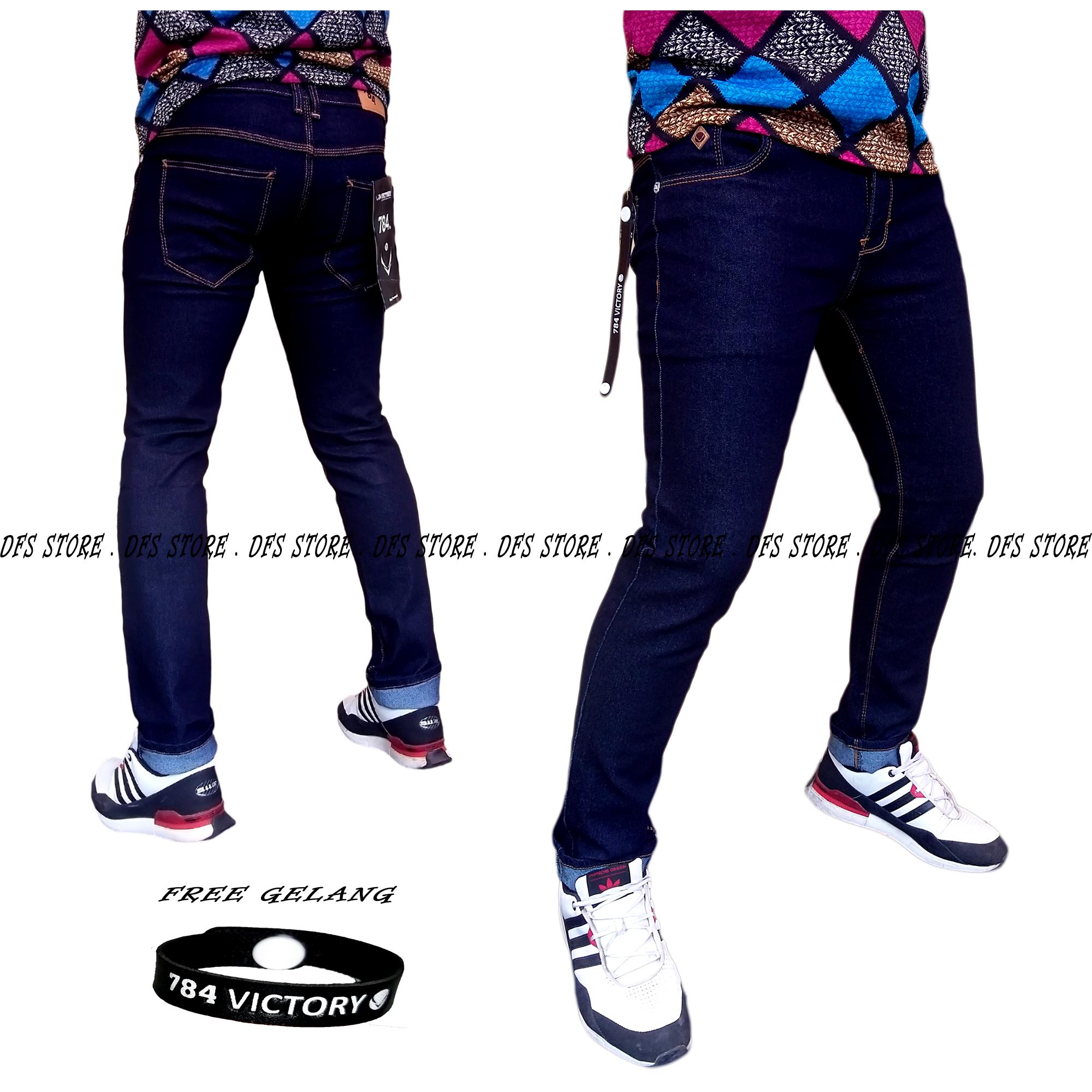 DFS-784 VICTORY DENIM Celana jeans denim skinny / slimfit / pensil pria – BIRU DONGKER