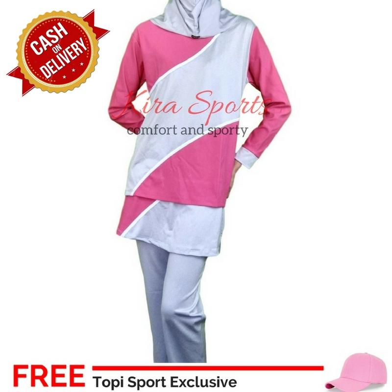 Kira Baju Olahraga Wanita / Baju Senam Muslim Wanita FREE Topi Polos Sport NJ1051017-Pnk - Bisa COD
