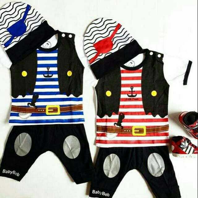 baju anak setelan atasan dan celana motif cowo little pirate baju anak lelaki